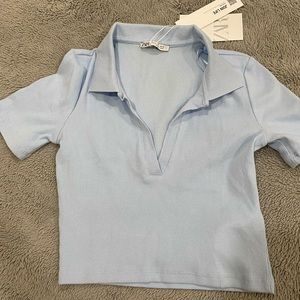 Zara blue collared crop top